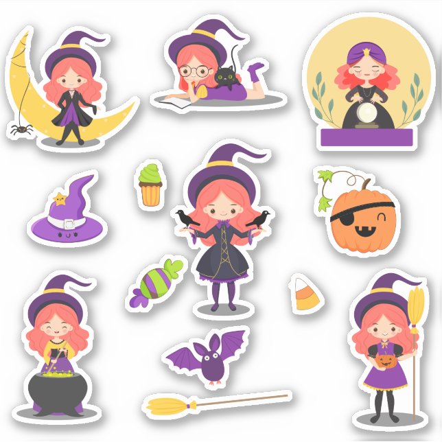 Cute witch Halloween Sticker (Front)
