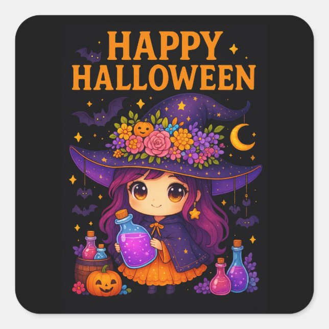 Cute Witch Halloween Stickers (Front)