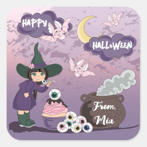 Cute witch Halloween stickers