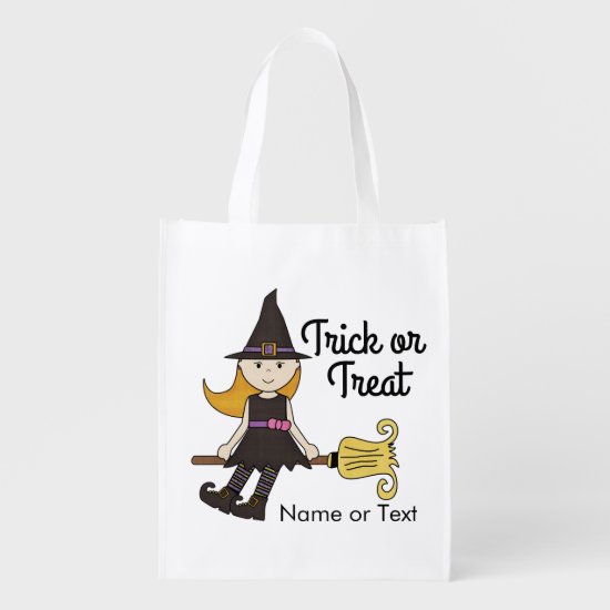 Cute Witch Halloween Trick or Treat Personalized Grocery Bag