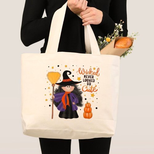Cute Witch Halloween Wicked Quote  Large Tote Bag