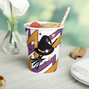 Cute Witch Halloween Zig Zag Confetti Paper Cups