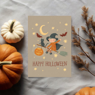 Cute Witch Happy Halloween Flat Note Card