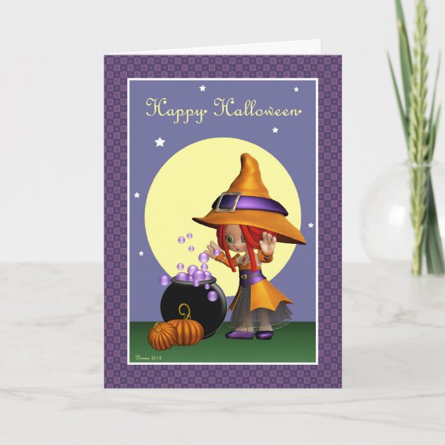 Cute Witch Happy Halloween Greeting Card (Front)
