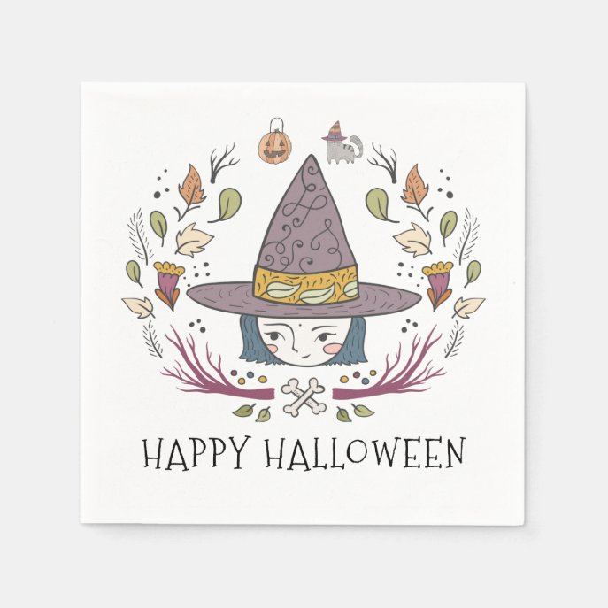 Cute Witch Happy Halloween Napkins