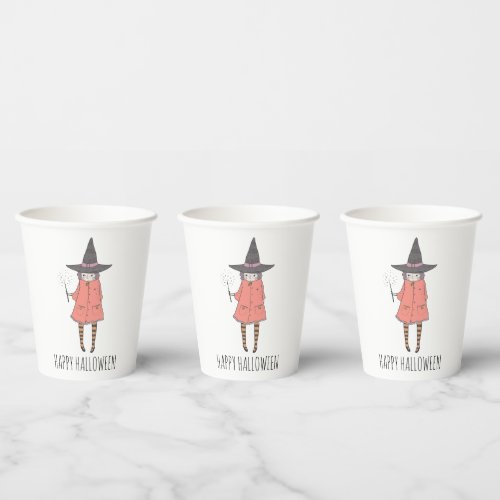 Cute Witch Happy Halloween Paper Cups