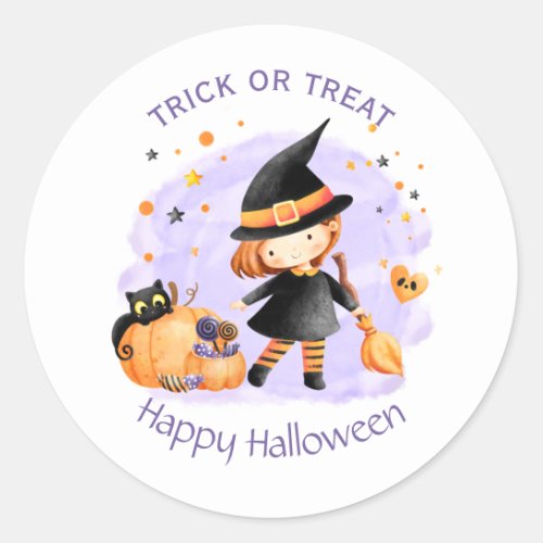 Cute Witch Happy Halloween Stickers