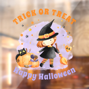 Cute Witch Happy Halloween Window Cling