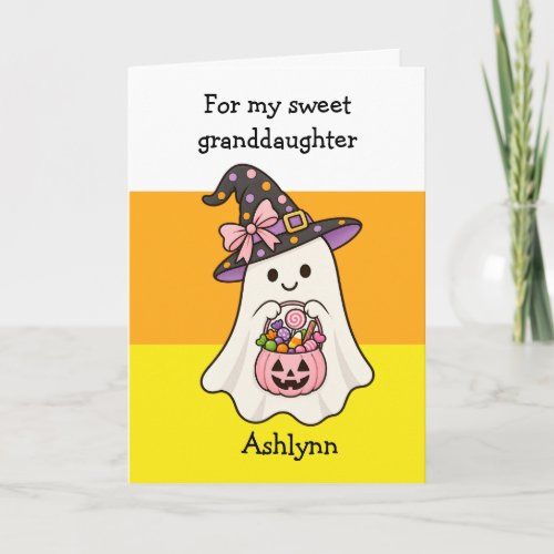 Cute Witch Hat Ghost Halloween Granddaughter Card