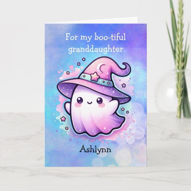 Cute Witch Hat Ghost Halloween Granddaughter Card (Front)