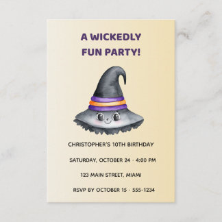 Cute Witch Hat Halloween Birthday Reception Card