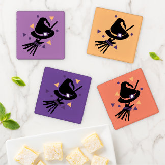 Cute Witch Hat Halloween Pattern Coaster Set