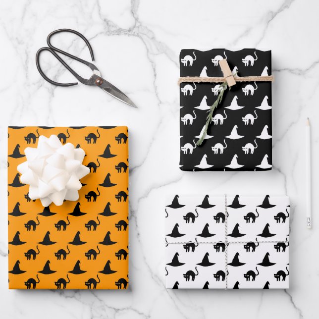 Cute Witch Hat Halloween Pattern  Wrapping Paper Sheets (Front)