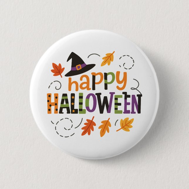 Cute Witch Hat Happy Halloween Party Button (Front)