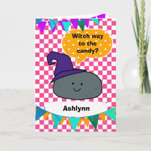 Cute Witch Hat Personalized Halloween for Girls Card