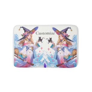 Cute Witch Holding Black Cat Thunder_Cove  Bath Mat