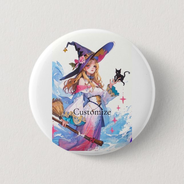 Cute Witch Holding Black Cat Thunder_Cove  Button (Front)