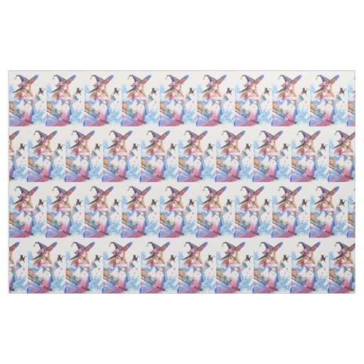 Cute Witch Holding Black Cat Thunder_Cove  Fabric