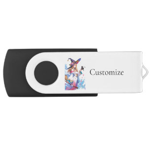 Cute Witch Holding Black Cat Thunder_Cove Flash Drive