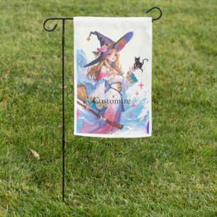 Cute Witch Holding Black Cat Thunder_Cove  Garden Flag