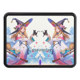 Cute Witch Holding Black Cat Thunder_Cove  Hitch Cover