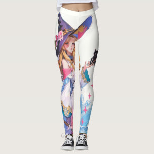 Cute Witch Holding Black Cat Thunder_Cove Leggings