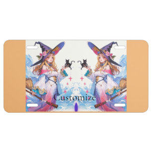 Cute Witch Holding Black Cat Thunder_Cove  License Plate