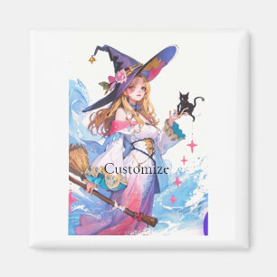 Cute Witch Holding Black Cat Thunder_Cove Magnet