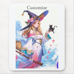 Cute Witch Holding Black Cat Thunder_Cove  Mouse Pad