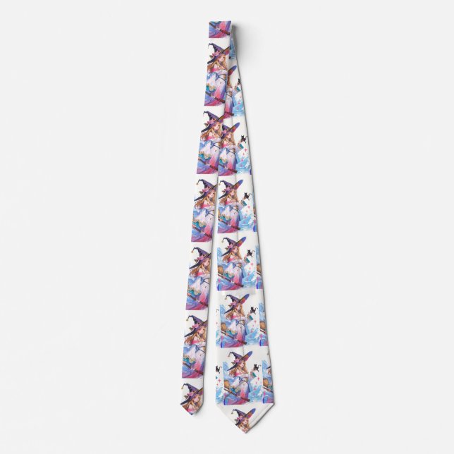 Cute Witch Holding Black Cat Thunder_Cove  Neck Tie (Back)