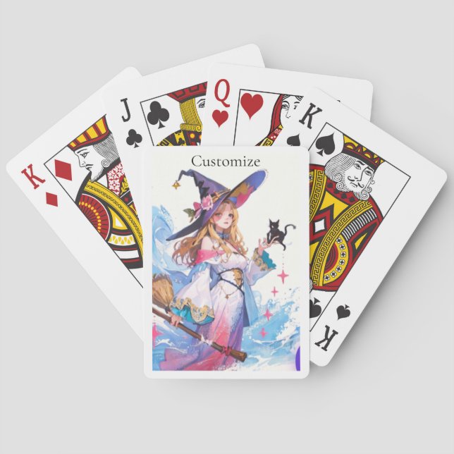 Cute Witch Holding Black Cat Thunder_Cove  Poker Cards (Back)