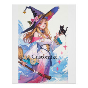 Cute Witch Holding Black Cat Thunder_Cove Poster