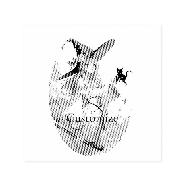 Cute Witch Holding Black Cat Thunder_Cove Self-inking Stamp (Design)