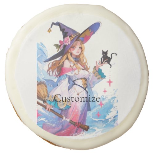 Cute Witch Holding Black Cat Thunder_Cove  Sugar Cookie