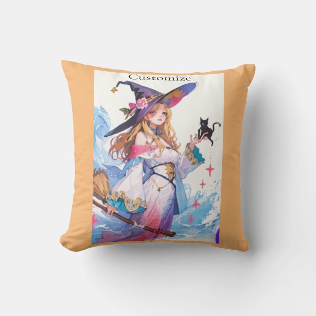 Cute Witch Holding Black Cat Thunder_Cove  Throw Pillow (Front)