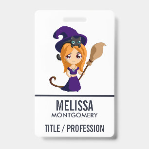 Cute Witch in Purple Hat Halloween Badge