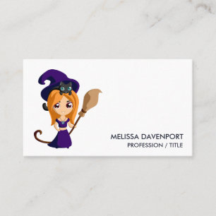 Cute Witch in Purple Hat Halloween Business Card