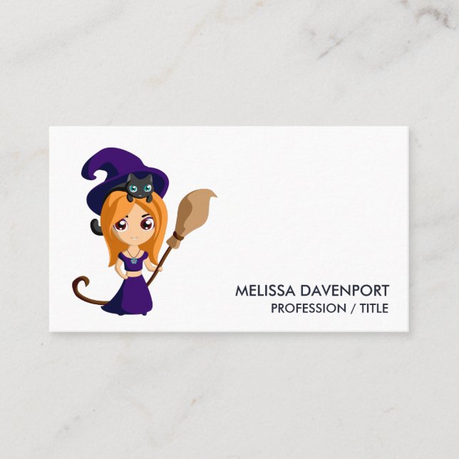 Cute Witch in Purple Hat Halloween Business Card (Front)