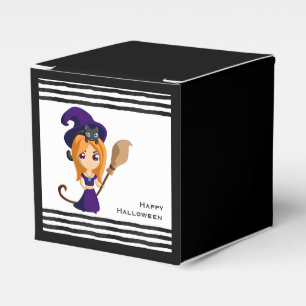 Cute Witch in Purple Hat Halloween Favor Boxes