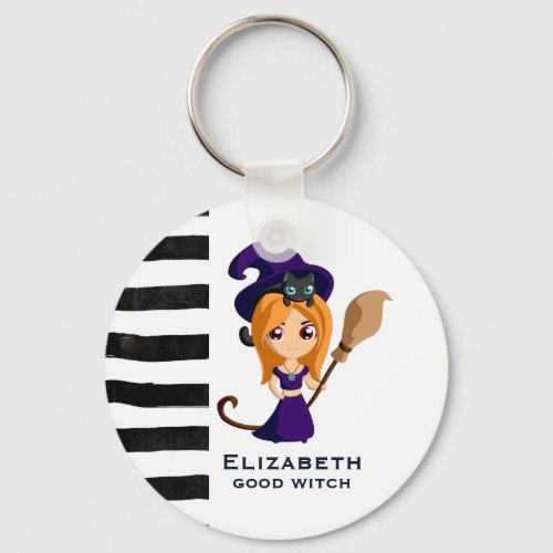 Cute Witch in Purple Hat Halloween Keychain
