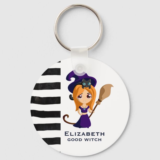 Cute Witch in Purple Hat Halloween Keychain (Front)