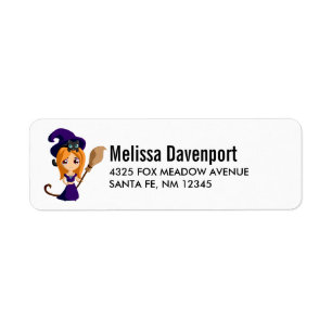 Cute Witch in Purple Hat Halloween Label