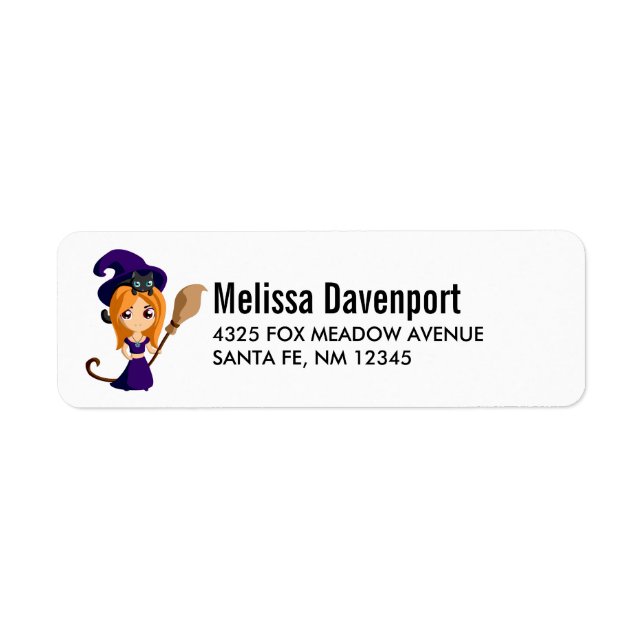 Cute Witch in Purple Hat Halloween Label (Front)