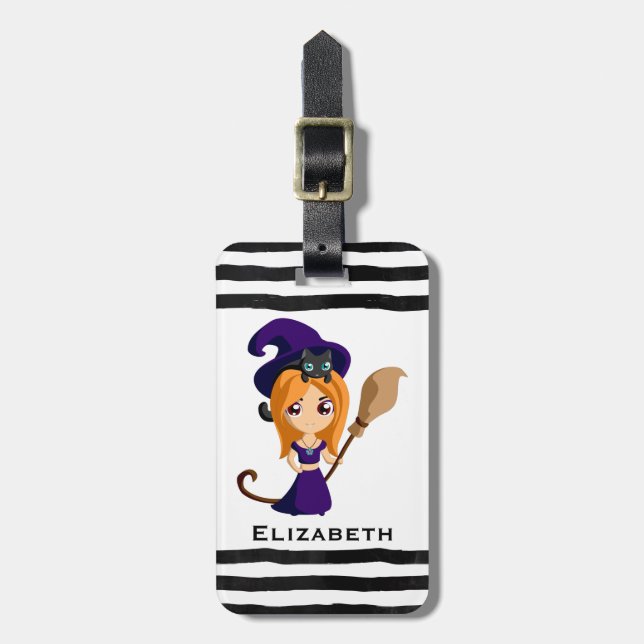 Cute Witch in Purple Hat Halloween Luggage Tag (Front Vertical)