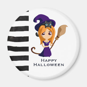 Cute Witch in Purple Hat Halloween Magnet