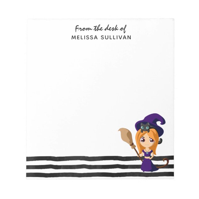 Cute Witch in Purple Hat Halloween Notepad (Front)