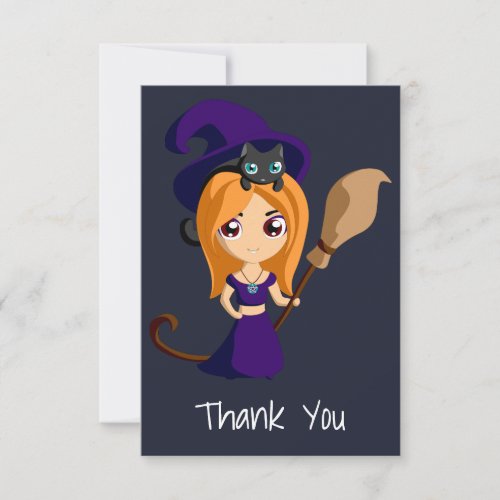 Cute Witch in Purple Hat Halloween Party Thank You