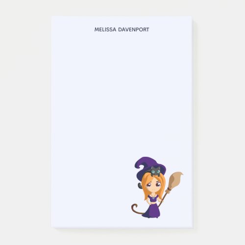 Cute Witch in Purple Hat Halloween Post_it Notes