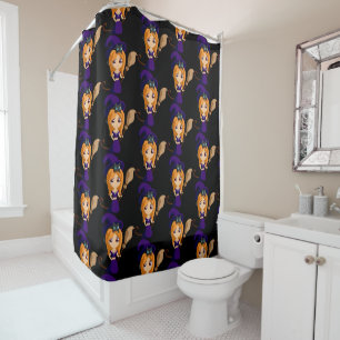 Cute Witch in Purple Hat Halloween Shower Curtain