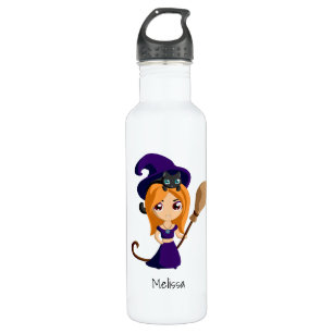 Cute Witch in Purple Hat Halloween Stainless Steel Water Bottle